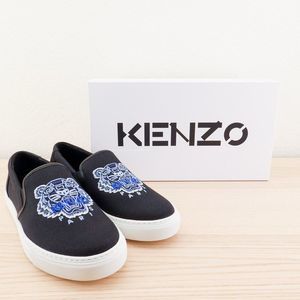 Kenzo Men K-SKATE Tiger Embroidered Canvas Slip on Sneakers Black